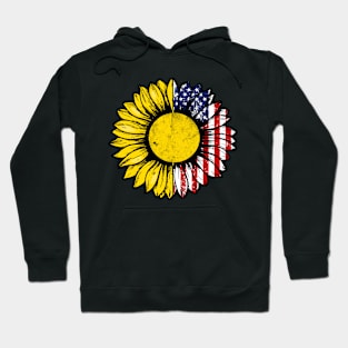 Sunflower American Flag Hockey Lover Gifts 4th Of July Hoodie